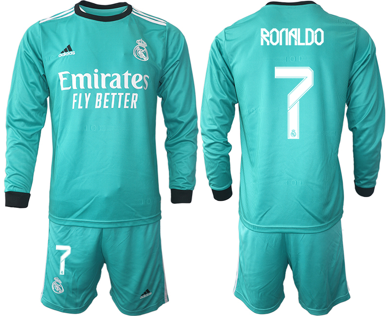 Men 2021-2022 Club Atletico Madrid second away blue Long Sleeve #7 Soccer Jerseys